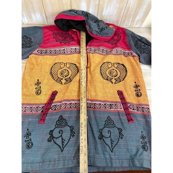 Bohemian Zodiac Tribal Boho Size XL Hooded Button Jacket Cotton Sweatshirt Nepal - Picture 12 of 15